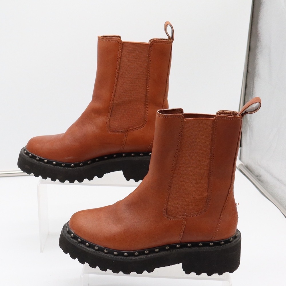 Vince Camuto Boots Womens 6 Meendey Cognac Brown Studded Lug Platform Fair